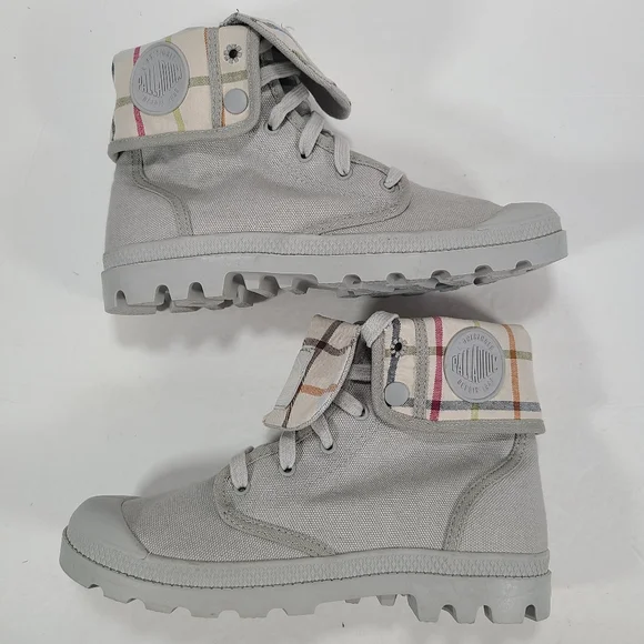 Palladium Baggy Canvas Lace Up Boots Gray Women's Size 10